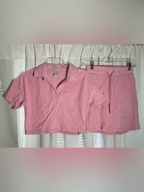 IF IT WERE ME Pink Terry Cloth Top & Shorts Set size S